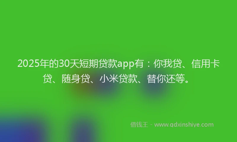 2025年的30天短期贷款app有：你我贷、信用卡贷、随身贷、小米贷款、替你还等。