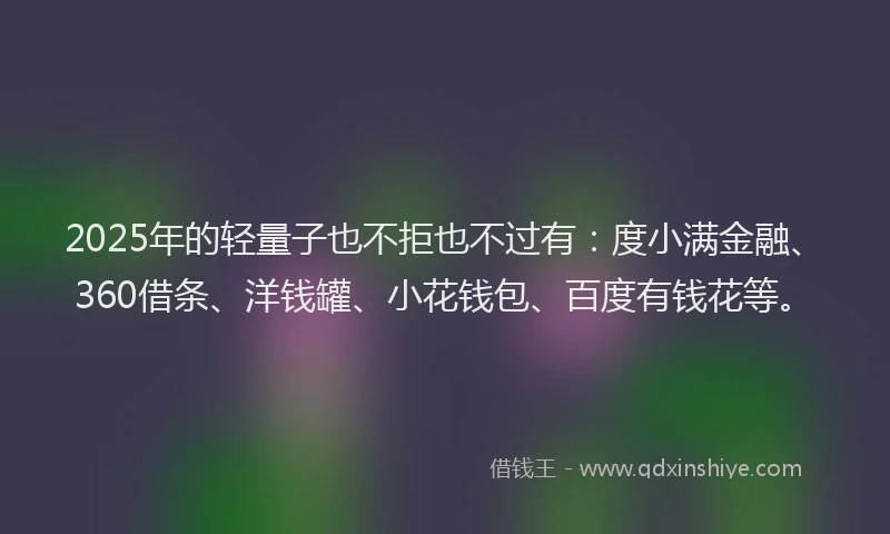2025年的轻量子也不拒也不过有：度小满金融、360借条、洋钱罐、小花钱包、百度有钱花等。
