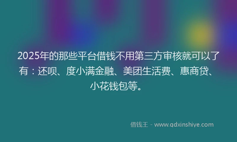 2025年的那些平台借钱不用第三方审核就可以了有：还呗、度小满金融、美团生活费、惠商贷、小花钱包等。