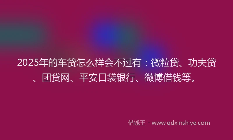 2025年的车贷怎么样会不过有：微粒贷、功夫贷、团贷网、平安口袋银行、微博借钱等。