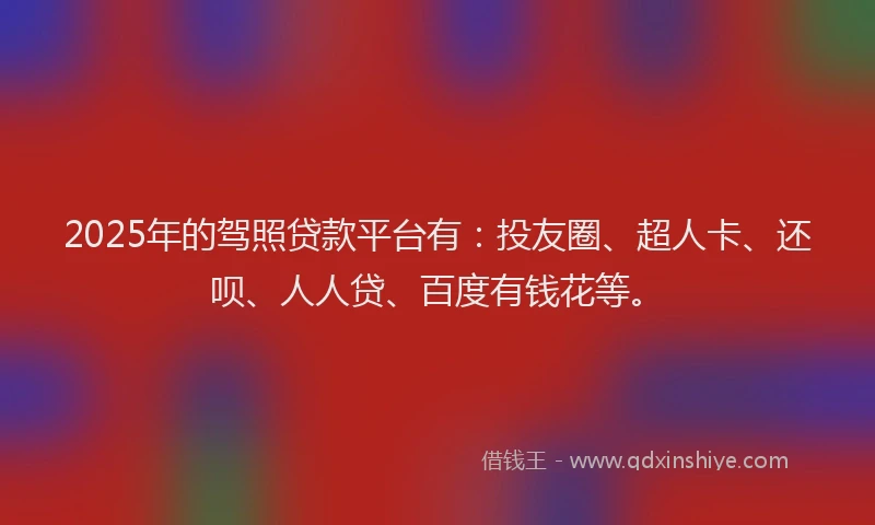 2025年的驾照贷款平台有：投友圈、超人卡、还呗、人人贷、百度有钱花等。