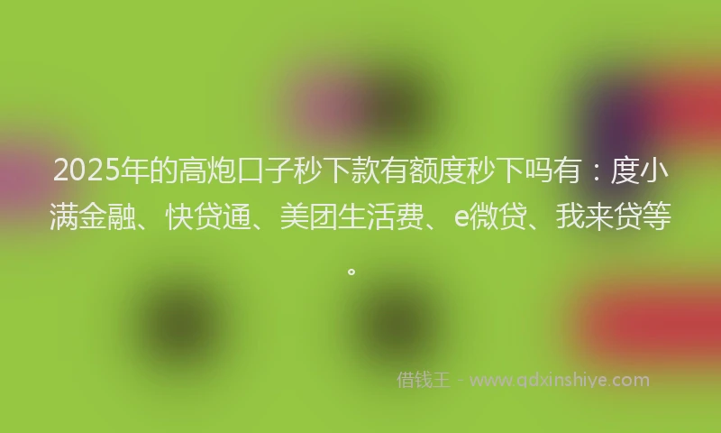 2025年的高炮口子秒下款有额度秒下吗有：度小满金融、快贷通、美团生活费、e微贷、我来贷等。