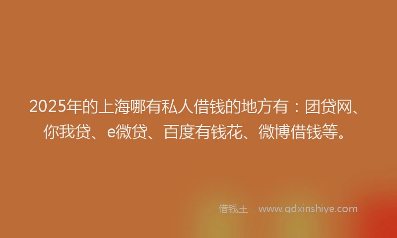 2025年的上海哪有私人借钱的地方有：团贷网、你我贷、e微贷、百度有钱花、微博借钱等。