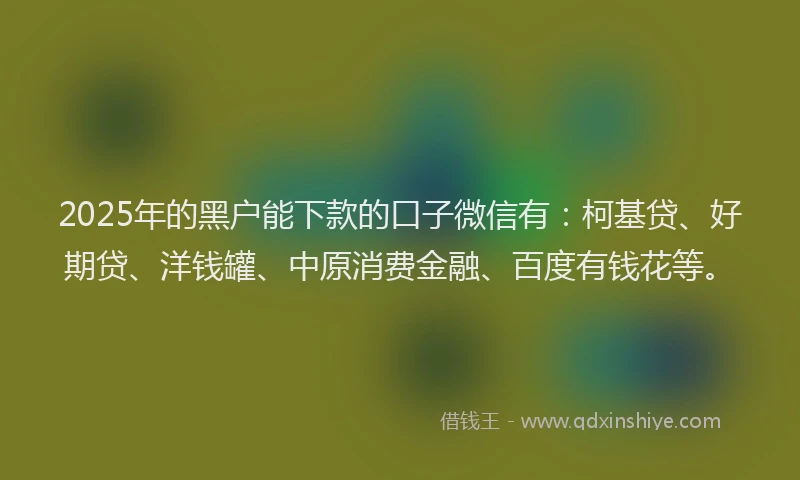 2025年的黑户能下款的口子微信有：柯基贷、好期贷、洋钱罐、中原消费金融、百度有钱花等。