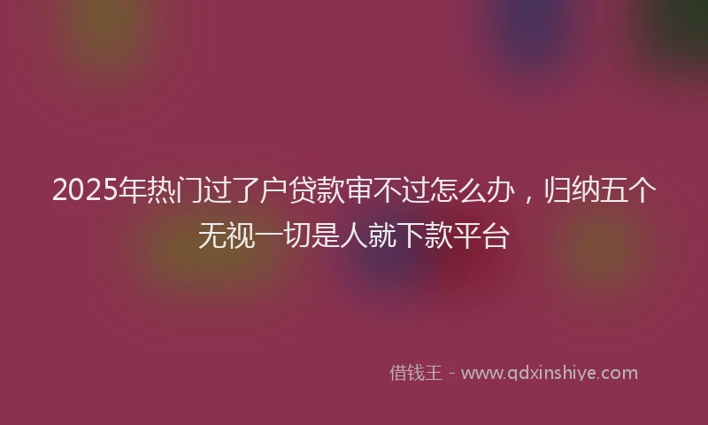 2025年热门过了户贷款审不过怎么办，归纳五个无视一切是人就下款平台