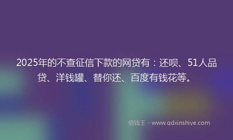 2025年的不查征信下款的网贷有：还呗、51人品贷、洋钱罐、替你还、百度有钱花等。