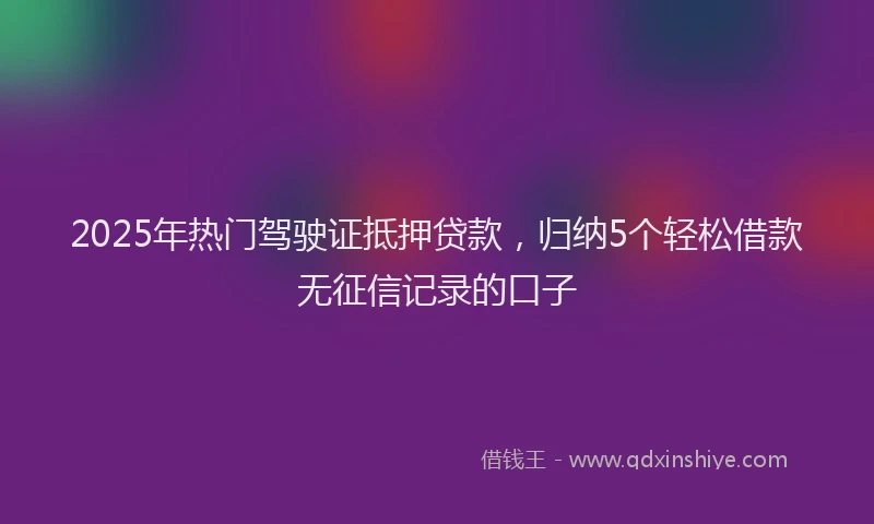 2025年热门驾驶证抵押贷款，归纳5个轻松借款无征信记录的口子
