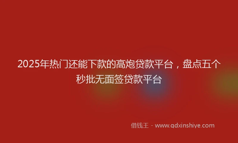 2025年热门还能下款的高炮贷款平台，盘点五个秒批无面签贷款平台