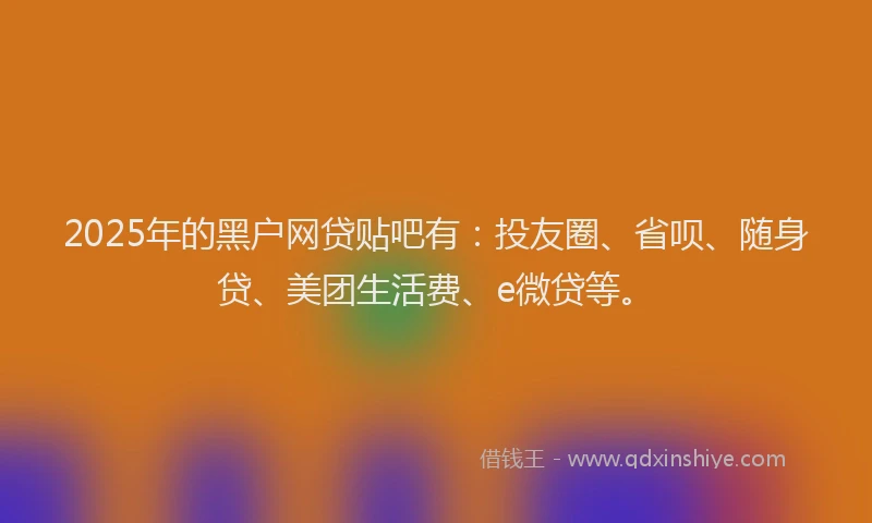 2025年的黑户网贷贴吧有：投友圈、省呗、随身贷、美团生活费、e微贷等。