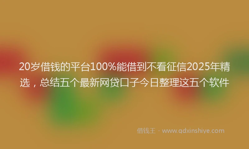 20岁借钱的平台100%能借到不看征信2025年精选，总结五个最新网贷口子今日整理这五个软件