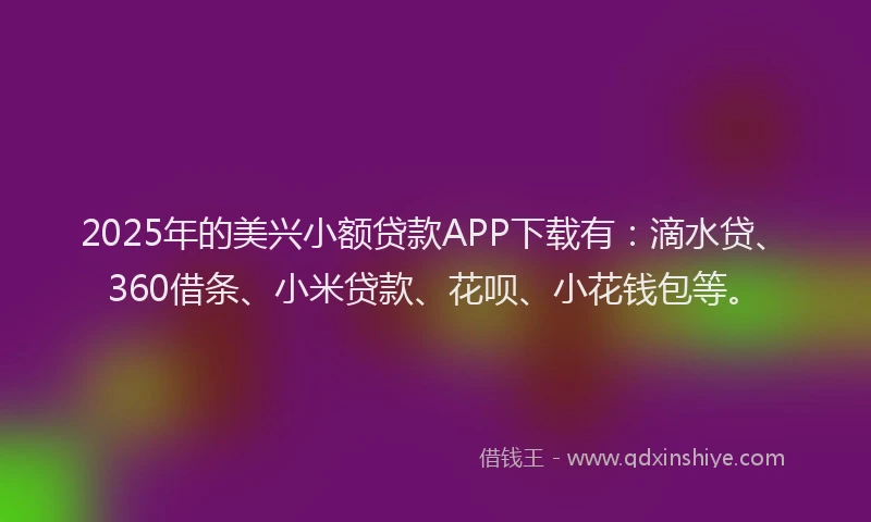 2025年的美兴小额贷款APP下载有：滴水贷、360借条、小米贷款、花呗、小花钱包等。