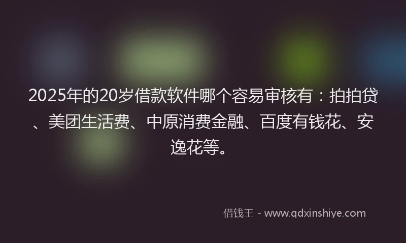2025年的20岁借款软件哪个容易审核有：拍拍贷、美团生活费、中原消费金融、百度有钱花、安逸花等。