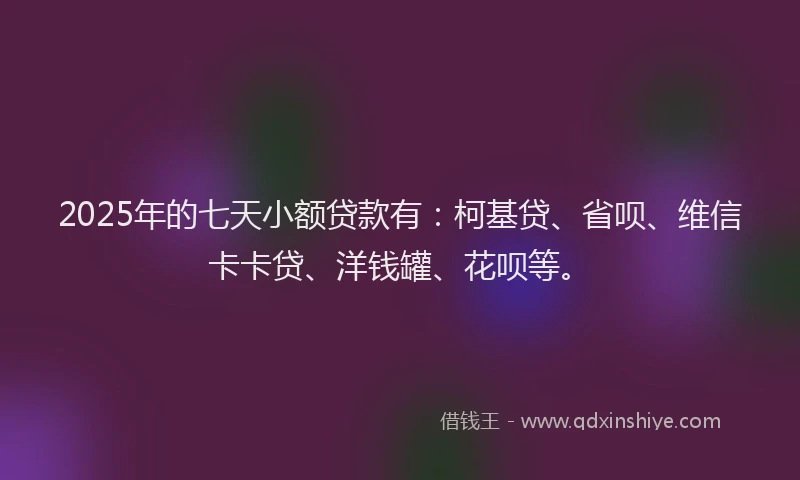 2025年的七天小额贷款有：柯基贷、省呗、维信卡卡贷、洋钱罐、花呗等。