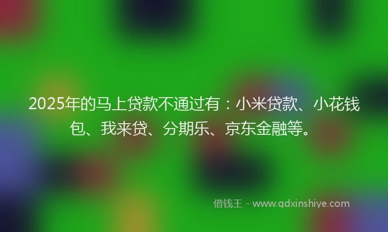 2025年的马上贷款不通过有：小米贷款、小花钱包、我来贷、分期乐、京东金融等。