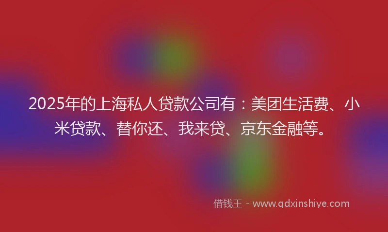 2025年的上海私人贷款公司有：美团生活费、小米贷款、替你还、我来贷、京东金融等。