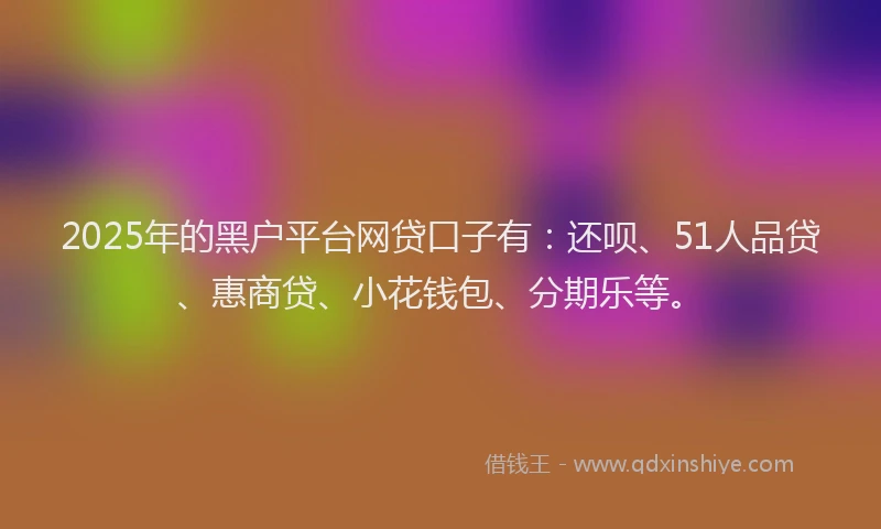 2025年的黑户平台网贷口子有：还呗、51人品贷、惠商贷、小花钱包、分期乐等。