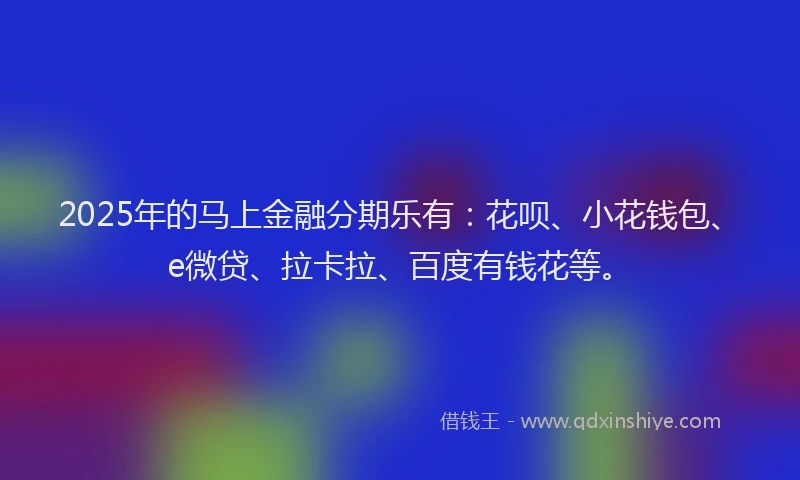 2025年的马上金融分期乐有：花呗、小花钱包、e微贷、拉卡拉、百度有钱花等。