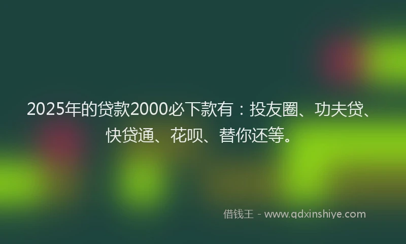 2025年的贷款2000必下款有：投友圈、功夫贷、快贷通、花呗、替你还等。