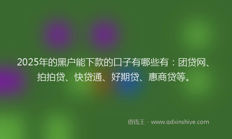 2025年的黑户能下款的口子有哪些有：团贷网、拍拍贷、快贷通、好期贷、惠商贷等。