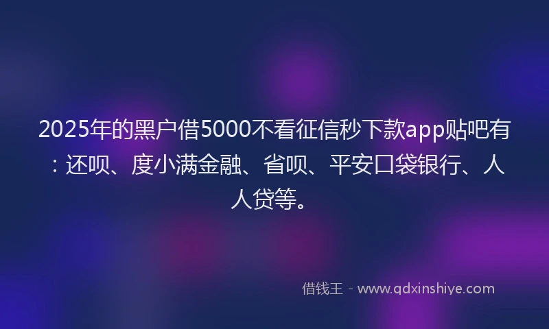 2025年的黑户借5000不看征信秒下款app贴吧有：还呗、度小满金融、省呗、平安口袋银行、人人贷等。