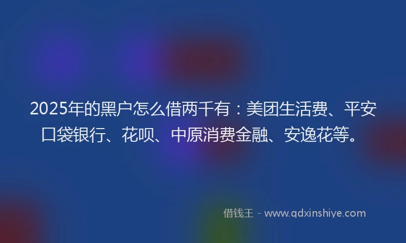 2025年的黑户怎么借两千有：美团生活费、平安口袋银行、花呗、中原消费金融、安逸花等。