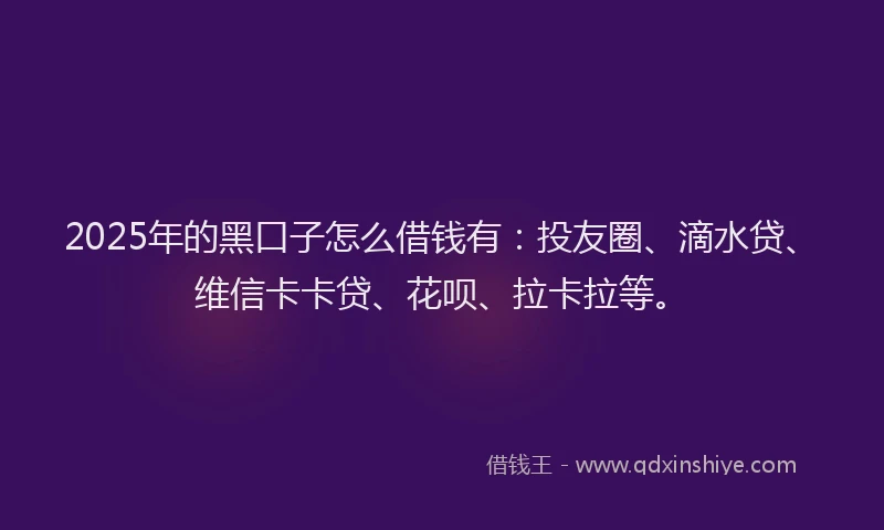 2025年的黑口子怎么借钱有：投友圈、滴水贷、维信卡卡贷、花呗、拉卡拉等。