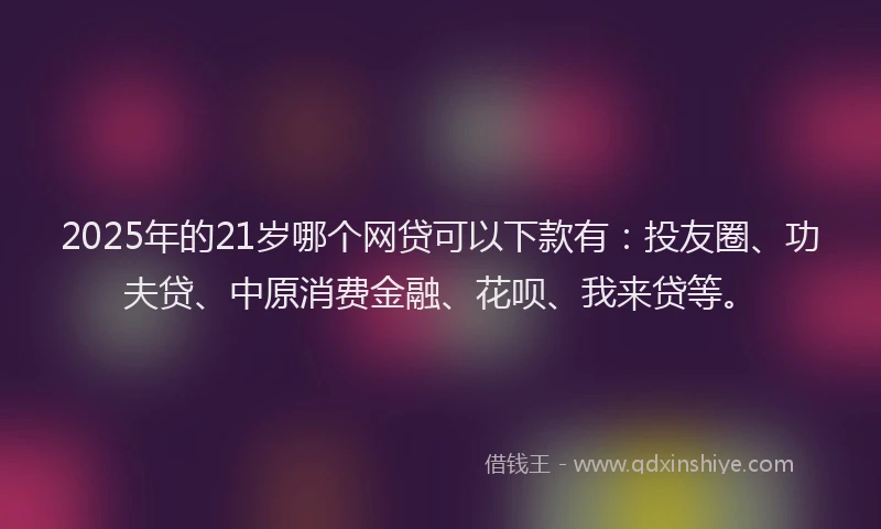 2025年的21岁哪个网贷可以下款有：投友圈、功夫贷、中原消费金融、花呗、我来贷等。