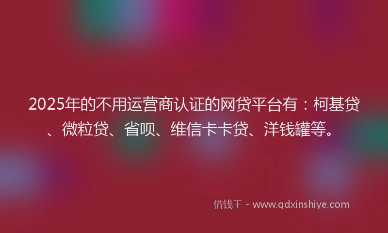 2025年的不用运营商认证的网贷平台有：柯基贷、微粒贷、省呗、维信卡卡贷、洋钱罐等。
