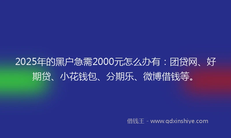 2025年的黑户急需2000元怎么办有：团贷网、好期贷、小花钱包、分期乐、微博借钱等。