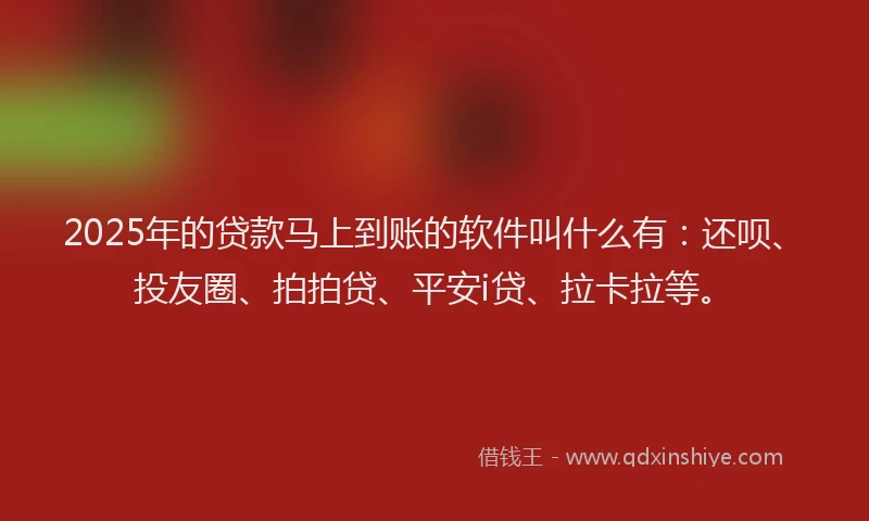 2025年的贷款马上到账的软件叫什么有：还呗、投友圈、拍拍贷、平安i贷、拉卡拉等。