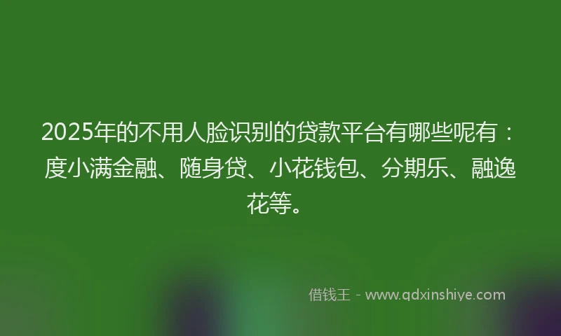 2025年的不用人脸识别的贷款平台有哪些呢有：度小满金融、随身贷、小花钱包、分期乐、融逸花等。