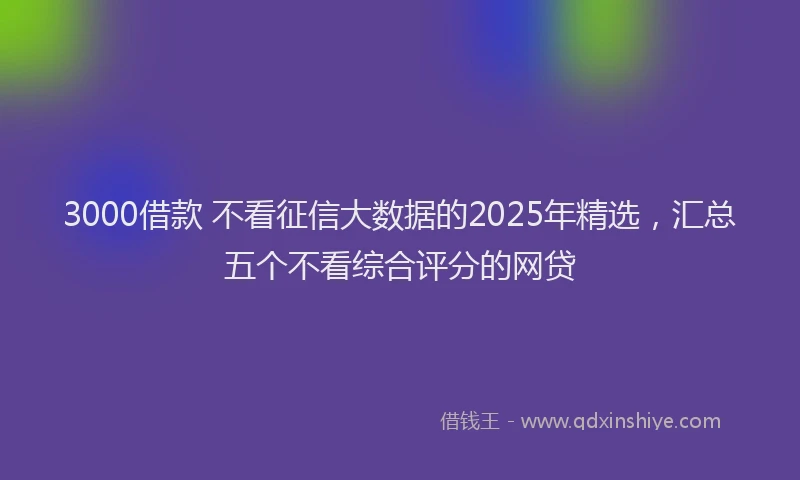 3000借款 不看征信大数据的2025年精选，汇总五个不看综合评分的网贷