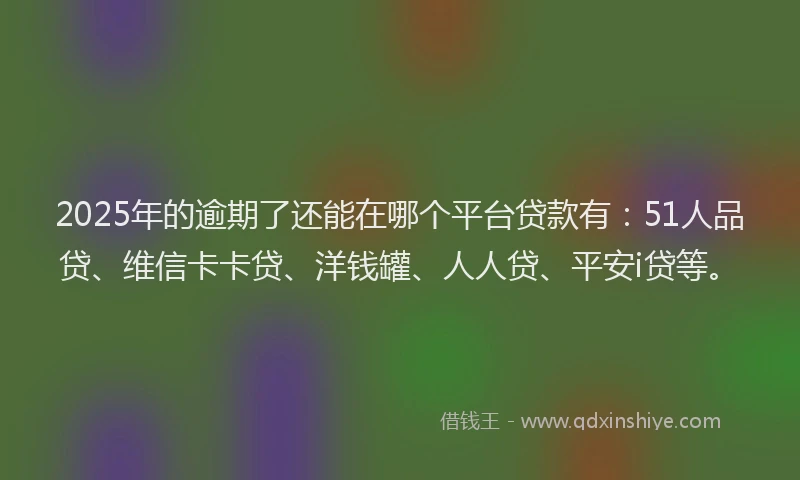 2025年的逾期了还能在哪个平台贷款有：51人品贷、维信卡卡贷、洋钱罐、人人贷、平安i贷等。