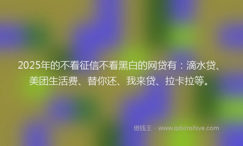 2025年的不看征信不看黑白的网贷有：滴水贷、美团生活费、替你还、我来贷、拉卡拉等。