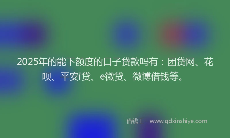 2025年的能下额度的口子贷款吗有：团贷网、花呗、平安i贷、e微贷、微博借钱等。