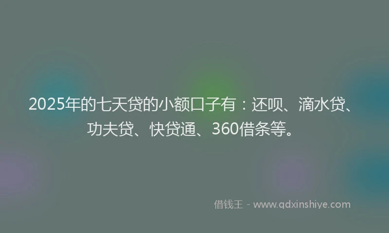 2025年的七天贷的小额口子有：还呗、滴水贷、功夫贷、快贷通、360借条等。