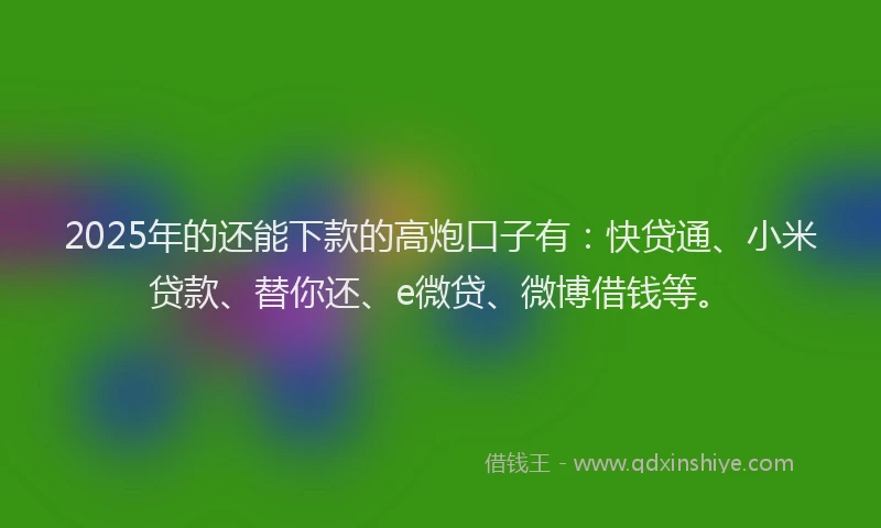 2025年的还能下款的高炮口子有：快贷通、小米贷款、替你还、e微贷、微博借钱等。
