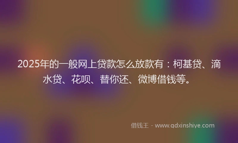 2025年的一般网上贷款怎么放款有：柯基贷、滴水贷、花呗、替你还、微博借钱等。