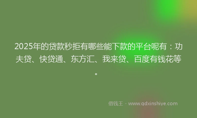 2025年的贷款秒拒有哪些能下款的平台呢有：功夫贷、快贷通、东方汇、我来贷、百度有钱花等。