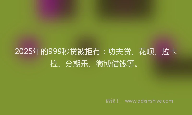 2025年的999秒贷被拒有：功夫贷、花呗、拉卡拉、分期乐、微博借钱等。