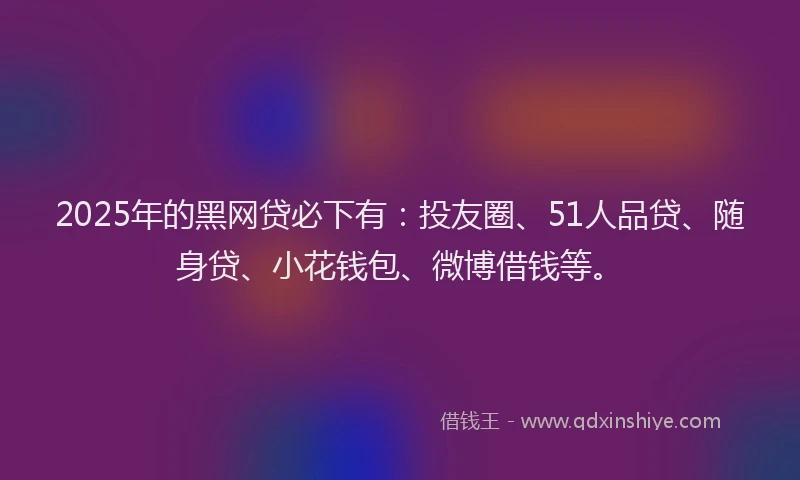 2025年的黑网贷必下有：投友圈、51人品贷、随身贷、小花钱包、微博借钱等。