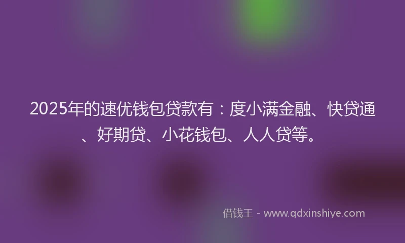 2025年的速优钱包贷款有：度小满金融、快贷通、好期贷、小花钱包、人人贷等。