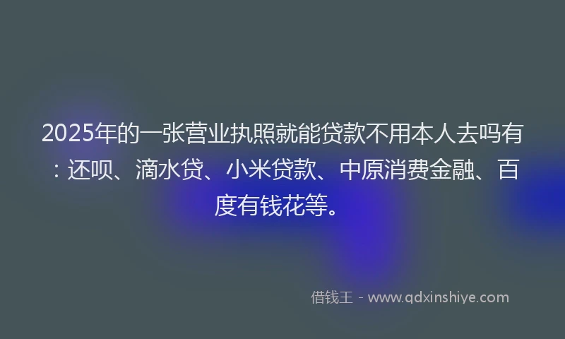 2025年的一张营业执照就能贷款不用本人去吗有:还呗、滴水贷、小米贷款、中原消费金融、百度有钱花等。