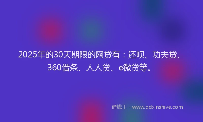 2025年的30天期限的网贷有：还呗、功夫贷、360借条、人人贷、e微贷等。