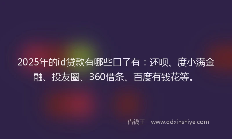 2025年的id贷款有哪些口子有：还呗、度小满金融、投友圈、360借条、百度有钱花等。
