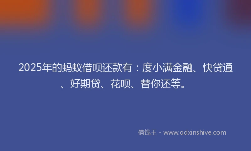 2025年的蚂蚁借呗还款有：度小满金融、快贷通、好期贷、花呗、替你还等。