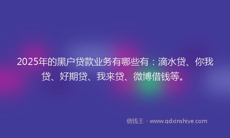 2025年的黑户贷款业务有哪些有：滴水贷、你我贷、好期贷、我来贷、微博借钱等。