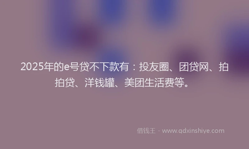 2025年的e号贷不下款有：投友圈、团贷网、拍拍贷、洋钱罐、美团生活费等。