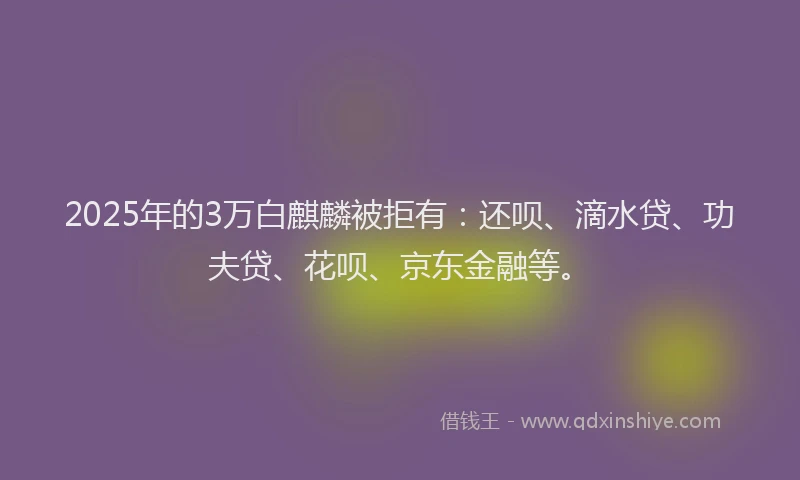 2025年的3万白麒麟被拒有：还呗、滴水贷、功夫贷、花呗、京东金融等。