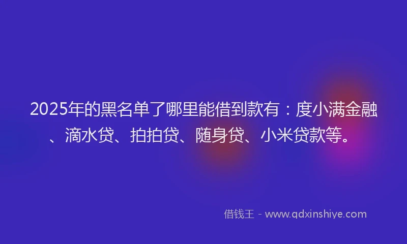 2025年的黑名单了哪里能借到款有：度小满金融、滴水贷、拍拍贷、随身贷、小米贷款等。